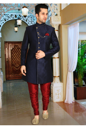 Blue with Maroon Color Designer Indo Western Sherwani